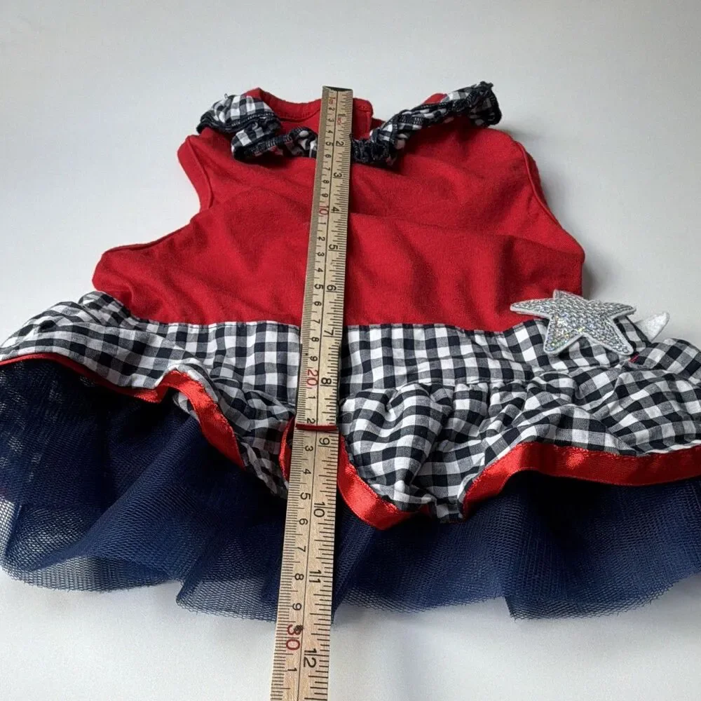 Bond & Co. Dog Dress Gingham Tutu Patriotic Silver Star Small Breed Size S